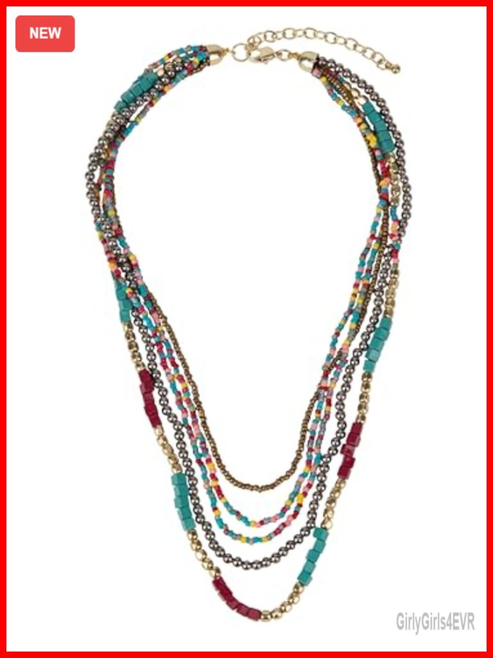 Multistrand Beaded Necklace with Extension Chain - Boho Layered Style